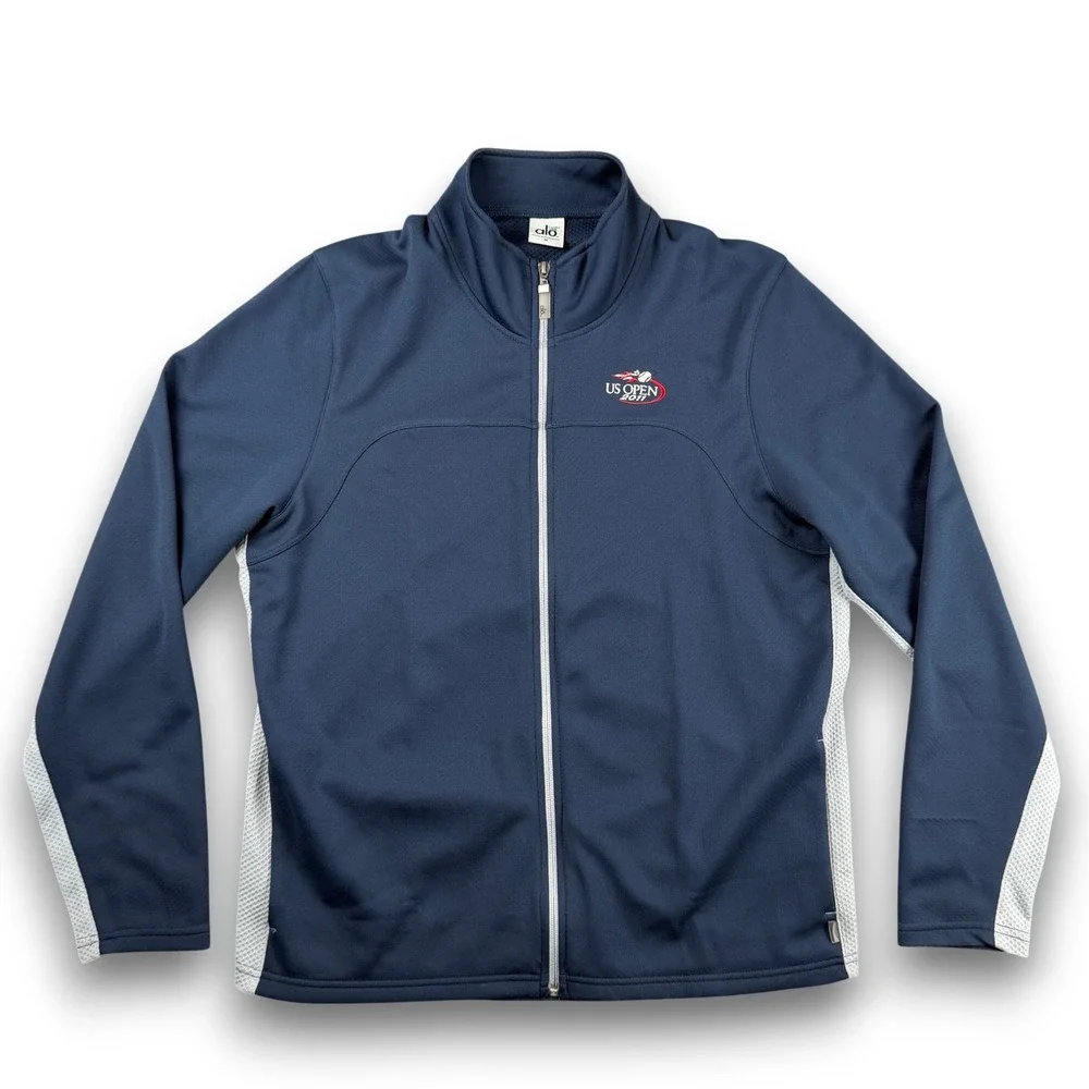 Alo Track Jacket Men M Navy Blue US Open 2011 Tennis Full Zip CoolFit Activewear